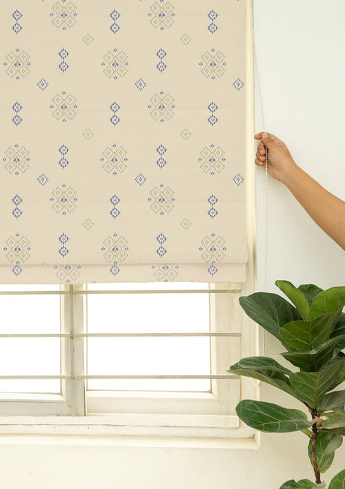 Casara Green Geometric Printed 100% Cotton Blind Linen For Living Room | Light Reduction
