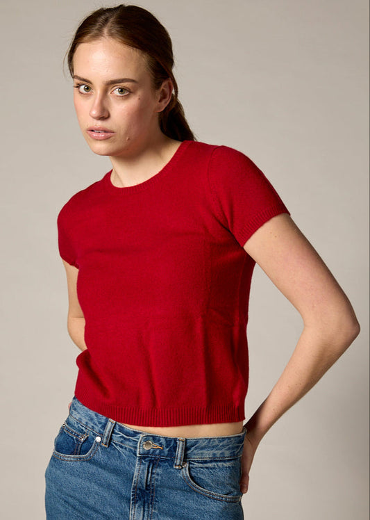 Sonya Hopkins 100% cashmere tiny t-shirt in garnet red
