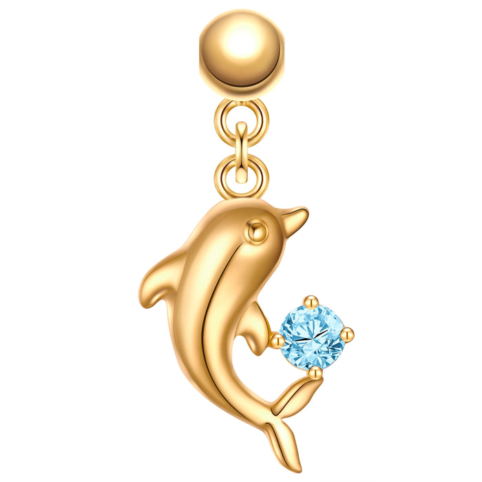 Charm Delfin gold mit Zirkonia blau