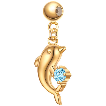 Charm Delfin gold mit Zirkonia blau