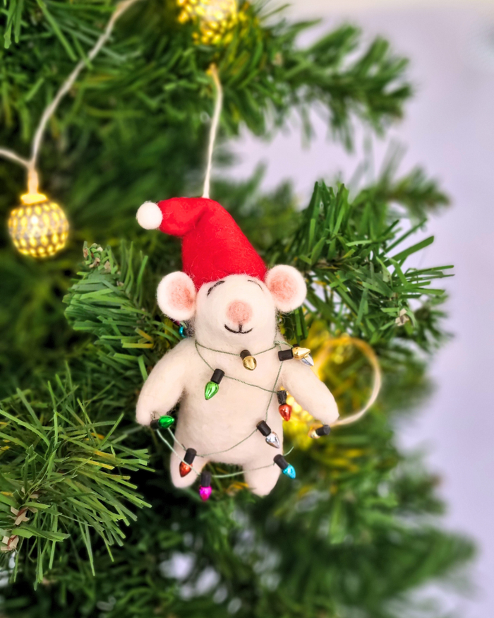 Christmas Lights Felt Mouse Ornament