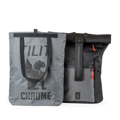 The removable tote next to the backpack