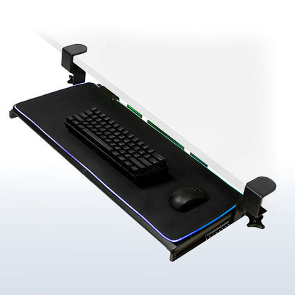 Clamp-on Computer Keyboard and Mouse Under Desk Slider Tray with RGB Pad