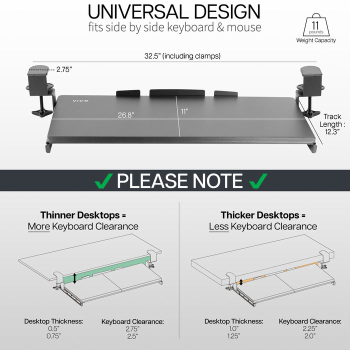 Clamp-on Computer Keyboard and Mouse Under Desk Slider Tray with RGB Pad