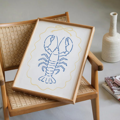 Coastal Beach Wall Art Set of 6, Blue Yellow Beach Gallery Wall, Meet Me At The Beach, Lobster & Shell Coastal Print, Summer Beach House Art