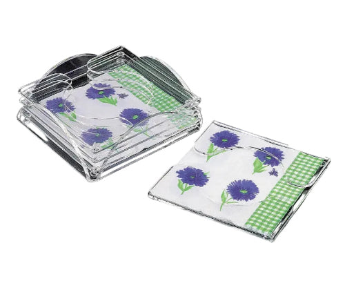 Huang Acrylic Cocktail Napkin Coaster W/ Holder (4/Set)