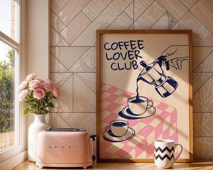 Set Of 3 Coffee Lover Club Wall Art, Retro Coffee Poster, Coffee Cart Print, Coffee Station Decor, Coffee Lover Gift, Coffee Bar Print Art