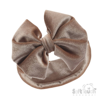 COFFEE VELOUR HEADBAND W/BOW : (PK12) HB114-COF