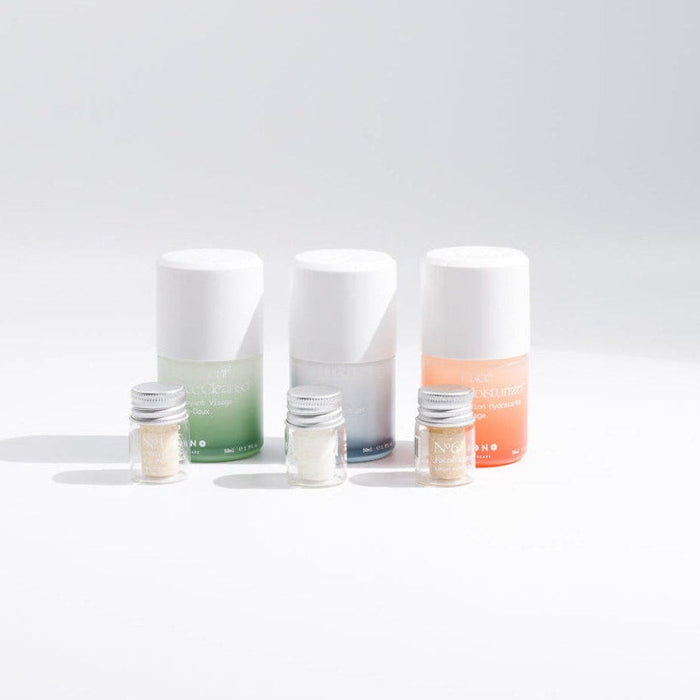 coffret de 3 soins visage, un nettoyant, lotion tonique, et lotion hydratante