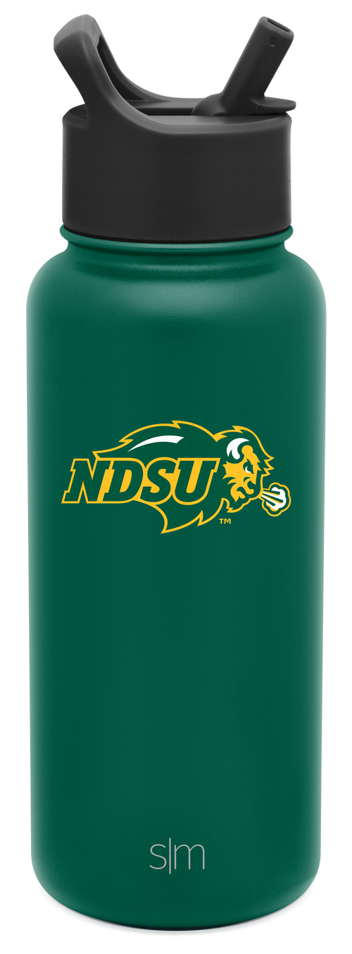 Deep teal water bottle with charcoal gray lid and straw system, cylindrical design with rich saturated finish.