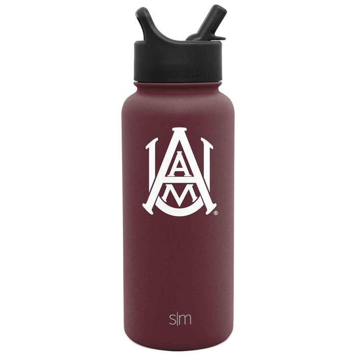 Deep burgundy water bottle with matte black cap and straw system