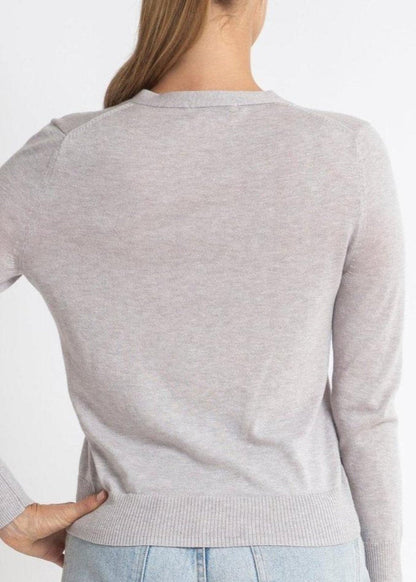 Sonya Hopkins 95% cotton 5% cashmere superfine v-neck cardigan in silver marle