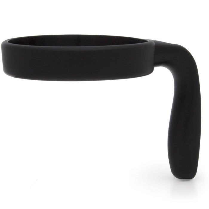 Black tumbler handle against white background