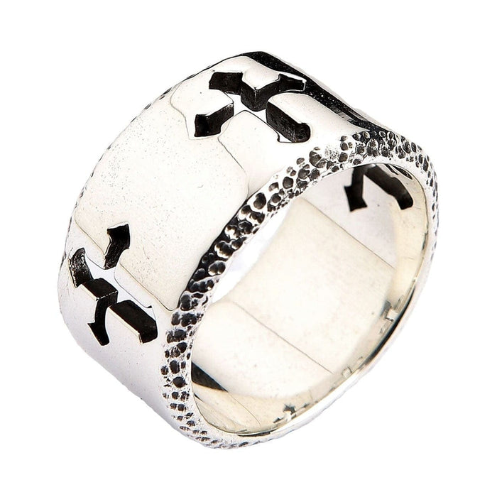 A bold and modern silver cross ring for men, featuring a unique and powerful perforated design.
