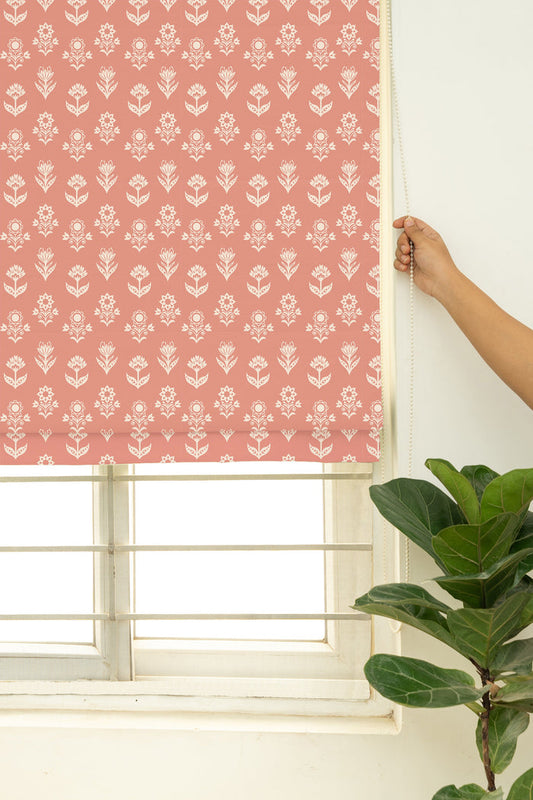 Dahlia 100% Customizable Cotton floral Roman blind for living room - Room darkening - Rust