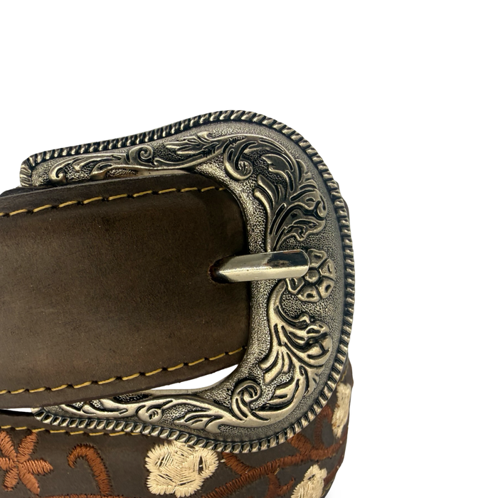 Dark Brown Floral Embroidered Belt