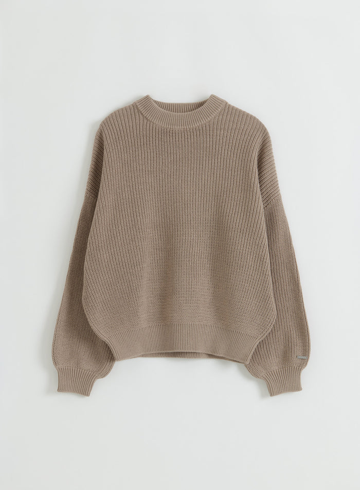 Flat lay of the Dark Clay Knitted Sweatshirt from aim'n