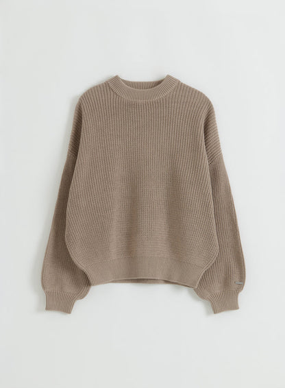 Flat lay of the Dark Clay Knitted Sweatshirt from aim'n