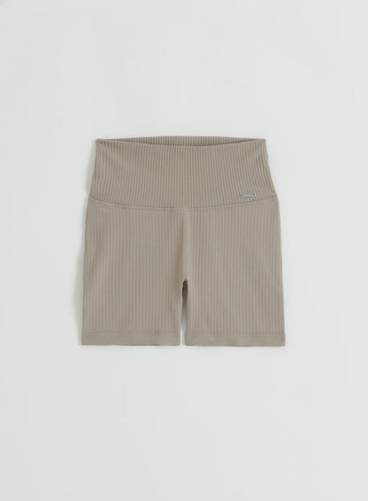 Dark Clay Ribbed Seamless Midi Biker Shorts from aim'n