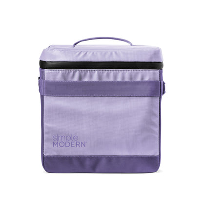 Light purple Simple Modern insulated lunch bag with soft sides displayed against white background, studio product photography setup