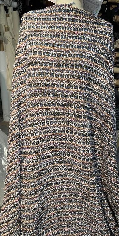 Designer Knitted Wool Blend Boucle - Brown / Gray / Turquoise