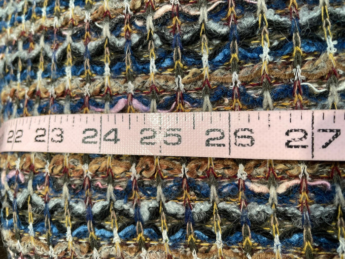 Designer Knitted Wool Blend Boucle - Brown / Gray / Turquoise
