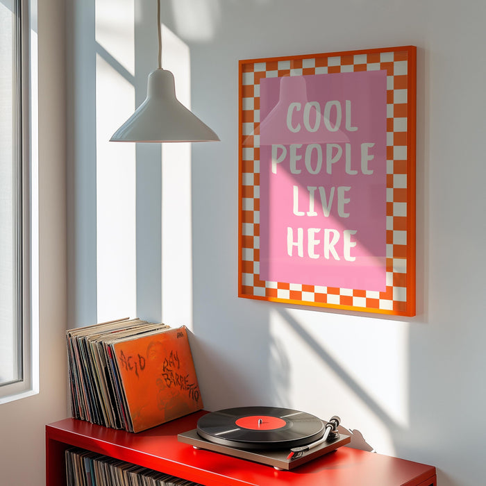 Dopamine Decor Wall Art Set of 3, Funky Pink Prints, Cool People Live Here Poster, Retro Quote Art, Maximalist Apartment Decor, Trendy Print