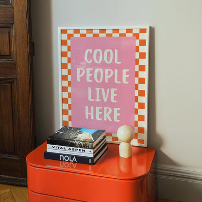 Dopamine Decor Wall Art Set of 3, Funky Pink Prints, Cool People Live Here Poster, Retro Quote Art, Maximalist Apartment Decor, Trendy Print