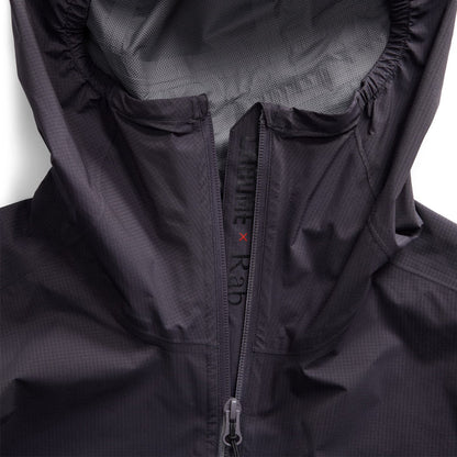 Hood detail of Downpour Jacket in black