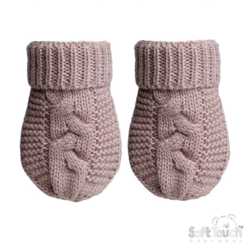DUSTY PINK INFANTS RECYCLED ACRYLIC CABLE KNIT MITTENS - (NB-12 Months) (PK6) EBM800-DP