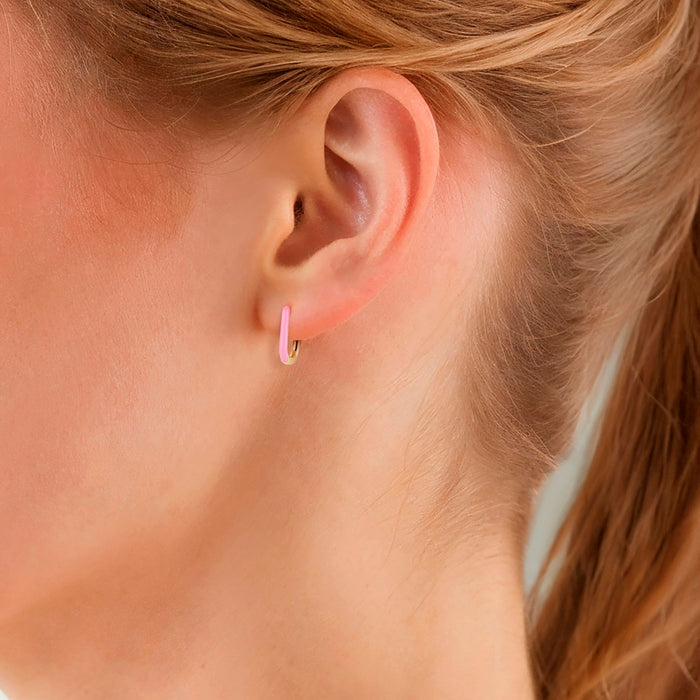Eckige Creolen gold mit Emaille pink