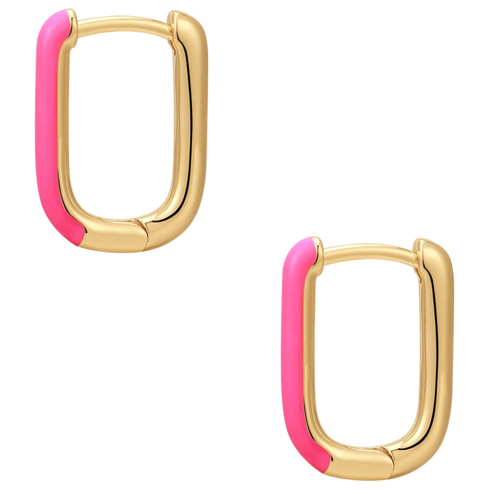 Eckige Creolen gold mit Emaille pink