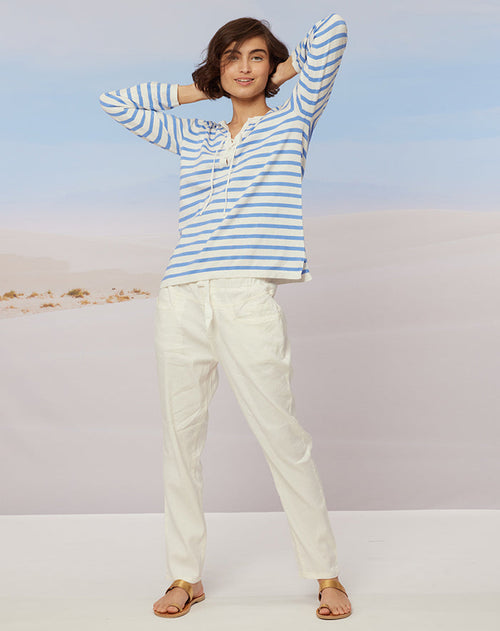 Eliza Tie V-Neck Blue Shirt