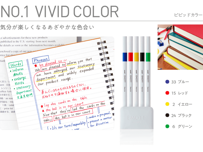 Emott Ever Fine Color Liners Set of 5 - Vivid Colors