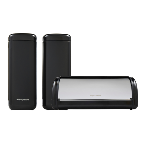 Morphy Richards cannisters and bread bin on a white background