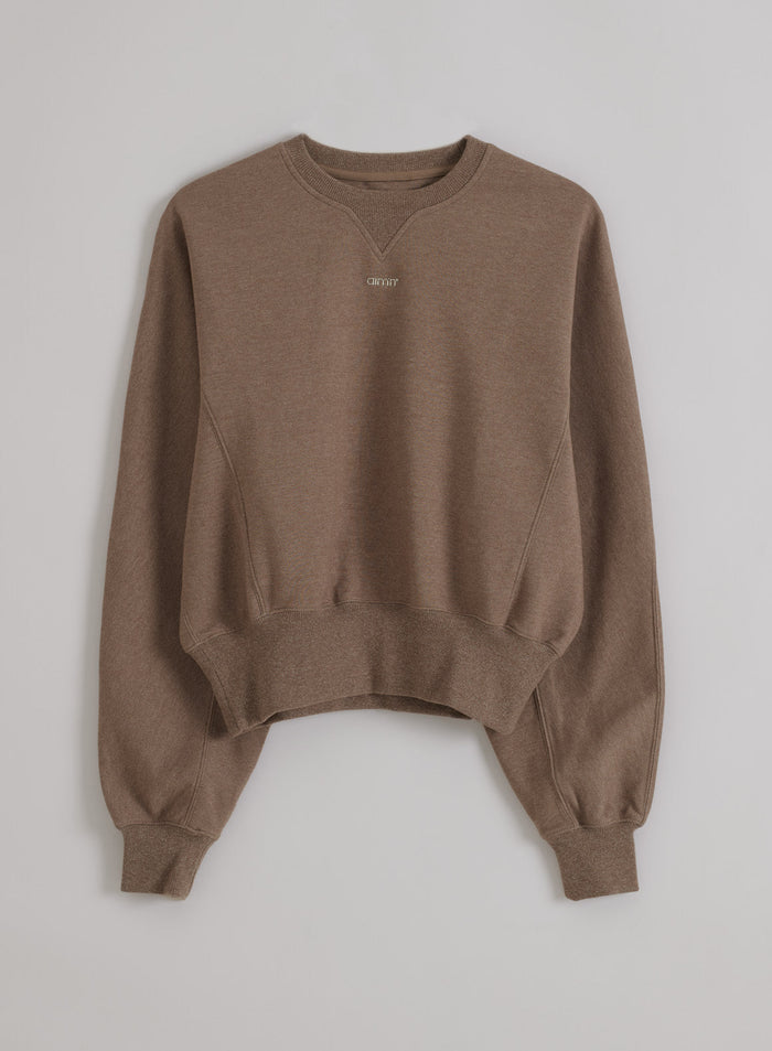Espresso Melange Sportif Sweatshirt from aim'n in piqué-textured jersey with a cropped fit and ribbed trims.