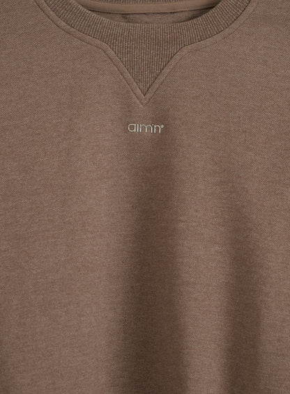 Espresso melange piqué-textured Sportif Sweatshirt featuring a ribbed crew neck and metallic aim'n logo.