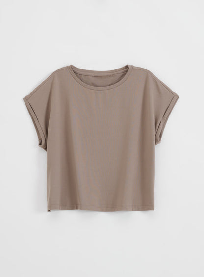Espresso Soft Basic Roll Sleeve Top