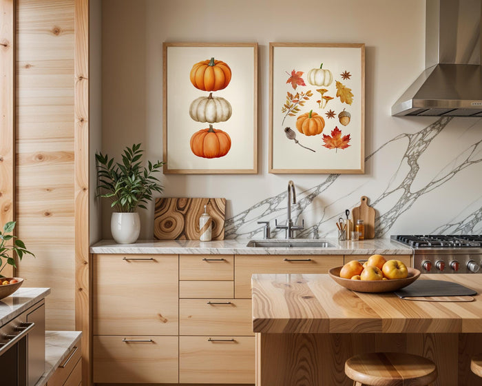 Fall Wall Art Set of 3, Pumpkin Wall Decor, Hello Fall Prints, Autumn Gallery Wall, Thanksgiving Decor, Kitchen Decor, Printable Wall Art
