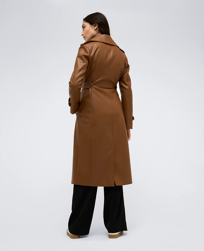 Faux Leather Belted Trench