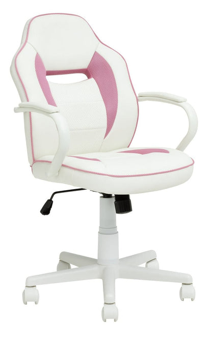 Faux Leather Mid Back Gaming Chair - White & Pink