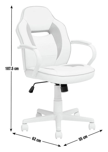 Faux Leather Mid Back Gaming Chair - White & Pink