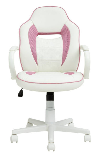 Faux Leather Mid Back Gaming Chair - White & Pink