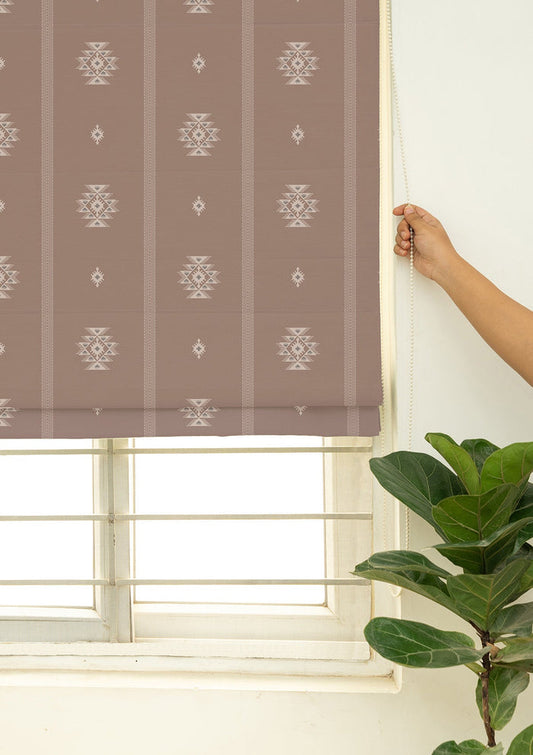 Feather Brown Geometric Printed 100% Cotton Blind For Bedroom | Room Darkening