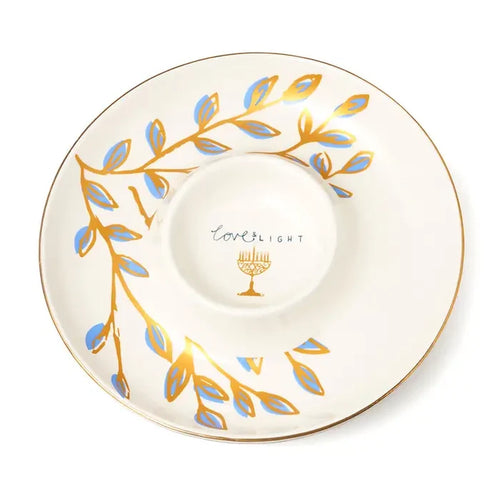 Festive Hanukkah Serving Plate Love &amp; Light Design