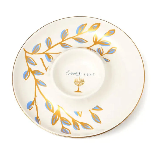 Festive Hanukkah Serving Plate Love &amp; Light Design