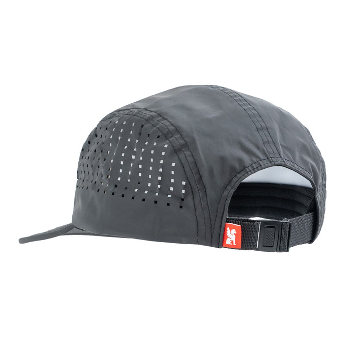 The back of the new Chrome Industries Five Panel Hat in black reflective