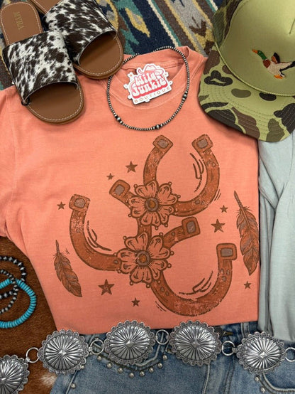 Floral Horseshoe Graphic Tee - TerracottaTerracottaS