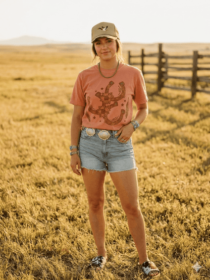 Floral Horseshoe Graphic Tee - TerracottaTerracottaS