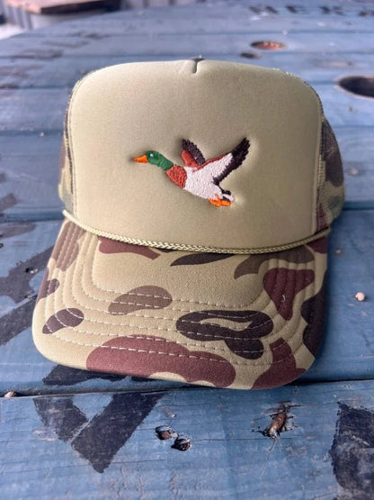 Flying Mallard Camo Embroidered Trucker Hat